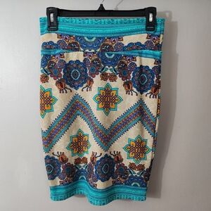 LuLaRoe Cassie Pencil Skirt Indian Bohemian Boho Stretchy Indie Floral Turquoise